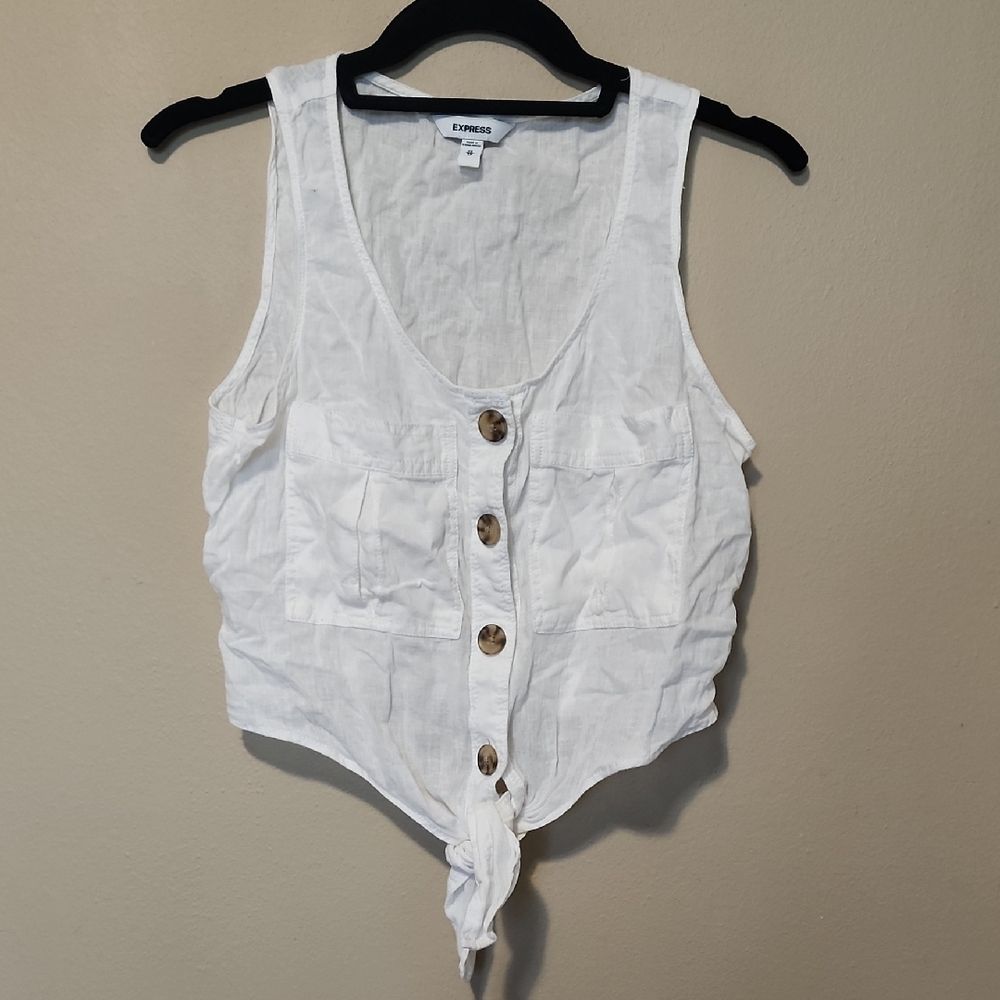 Express White Sleeveless Button-Front Cropped Blo… - image 1